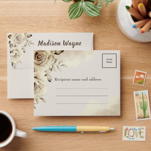 Wedding Envelopes RSVP return card rust white rose