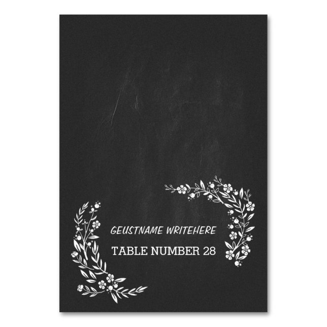 Wedding escort cards black chalkboard floral (Front)