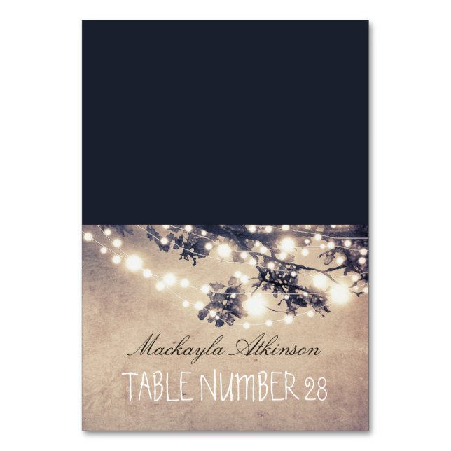 wedding escort cards string lights branches (Front)