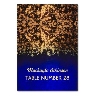 wedding escort cards string lights gold and blue