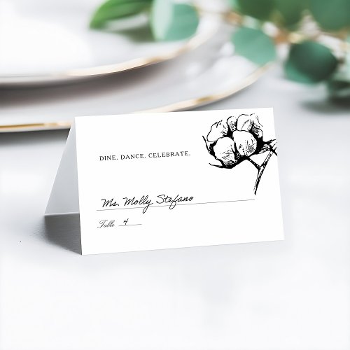 Wedding Escort Place Card  Cotton Boll Etching