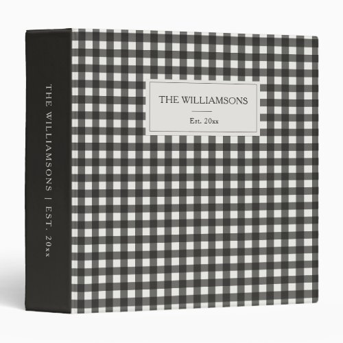 Wedding Est Year Black Gingham Keepsake Photo 3 Ring Binder