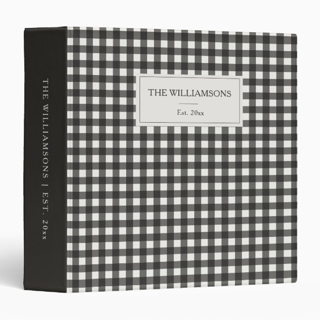 Wedding Est Year Black Gingham Keepsake Photo 3 Ring Binder (Front/Spine)