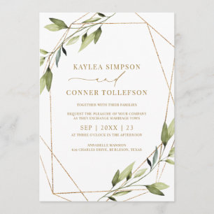 Wedding Ethereal Geometric Greenery Gold Vines Invitation