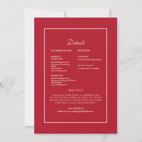 Wedding Ethnic Indian Red  Gold Detail Invitation