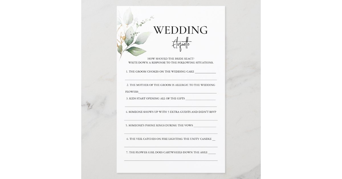 Wedding Etiquette Bridal Shower Game Zazzle