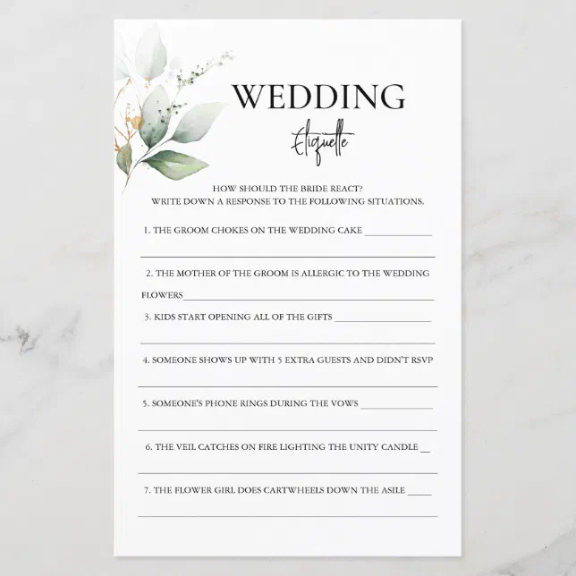 Wedding Etiquette Bridal Shower Game Zazzle