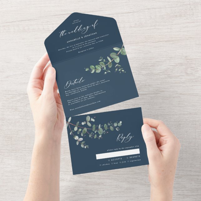 Wedding Eucalyptus botanical blue invite + rsvp (Tearaway)
