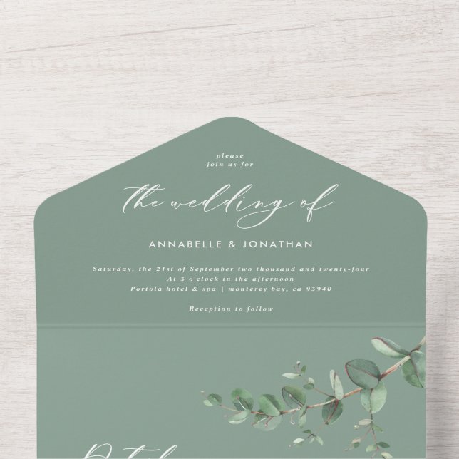 Wedding Eucalyptus budget sage green invite anrsvp (Inside Top)