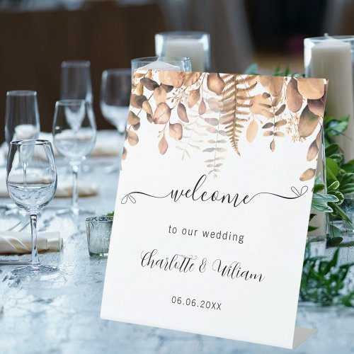 Wedding eucalyptus fall script welcome pedestal sign