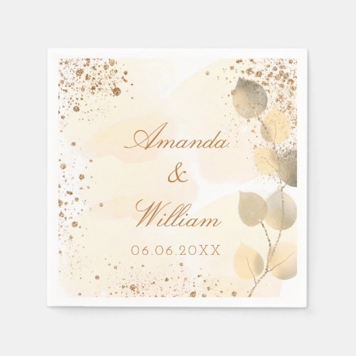 Wedding eucalyptus gold glitter fall napkins