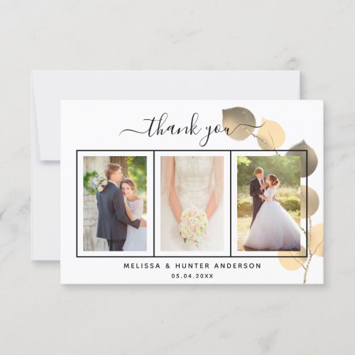 Wedding eucalyptus gold photo script elegant thank you card