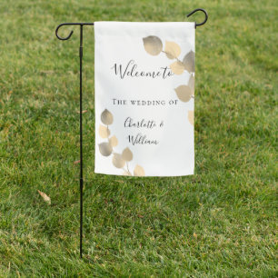Wedding eucalyptus golden elegant welcome garden flag