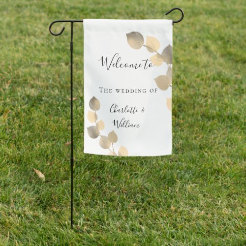 Wedding eucalyptus golden elegant welcome garden flag