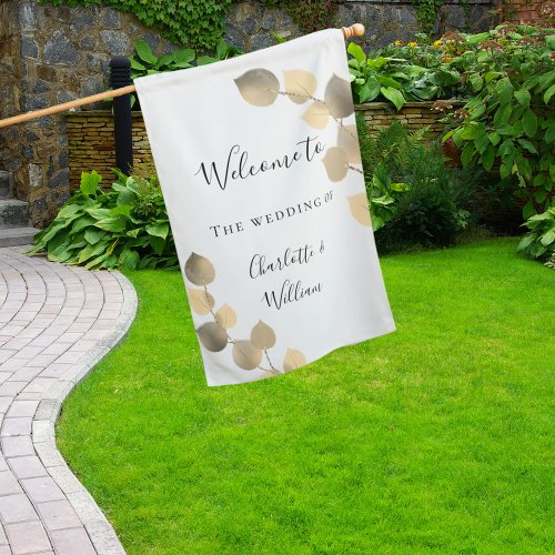 Wedding eucalyptus golden elegant welcome house flag