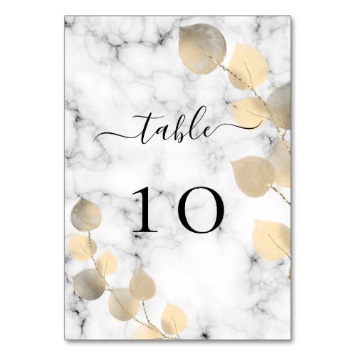Wedding eucalyptus golden marble elegant table number
