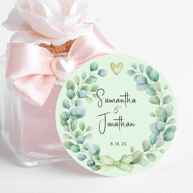 Bride Round Sticker Wedding Eucalyptus Green Bride Groom Classic Round Sticker | Zazzle