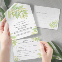 Wedding eucalyptus green watercolor meal RSVP