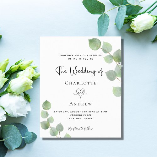 Wedding eucalyptus greenery budget invitation flyer