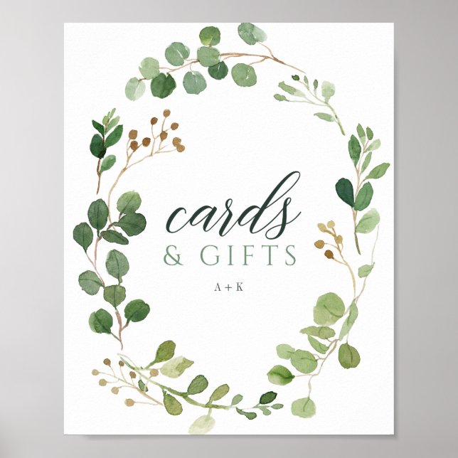 Wedding Eucalyptus Greenery Cards & Gifts Sign (Front)