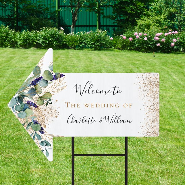 Wedding eucalyptus greenery elegant welcome arrow sign (Creator Uploaded)