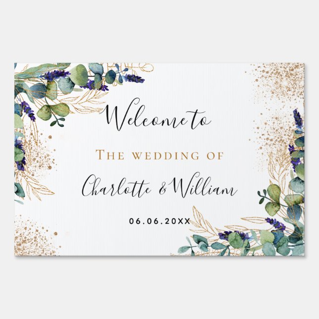 Wedding eucalyptus greenery elegant welcome sign (Front)