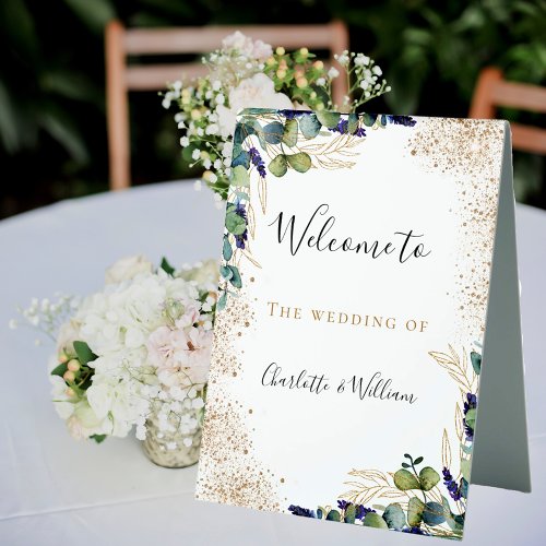 Wedding eucalyptus greenery elegant welcome  table tent sign