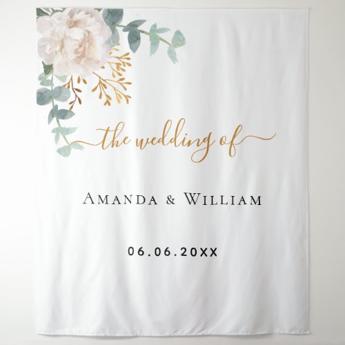 Wedding eucalyptus greenery floral monogram tapestry