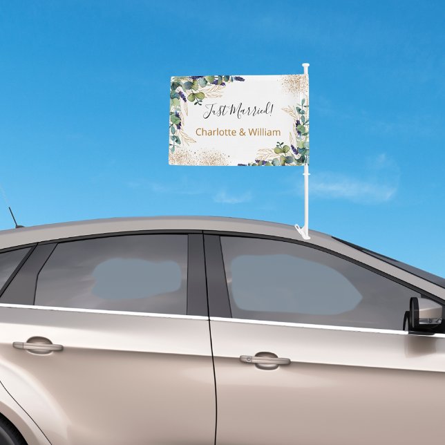Wedding eucalyptus greenery glitter monogram car flag (Creator Uploaded)