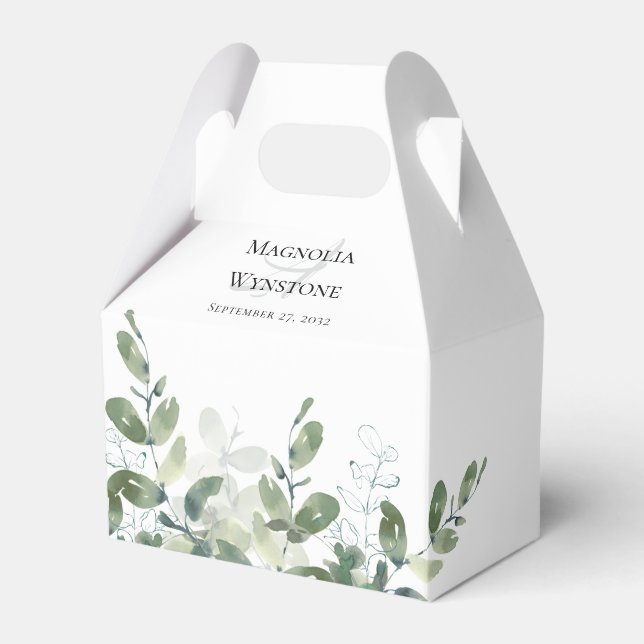 Wedding Eucalyptus Greenery Monogram Favor Boxes (Front Side)
