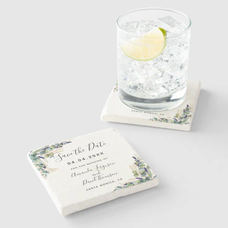 Wedding Eucalyptus Greenery Save The Date Stone Coaster Zazzle 