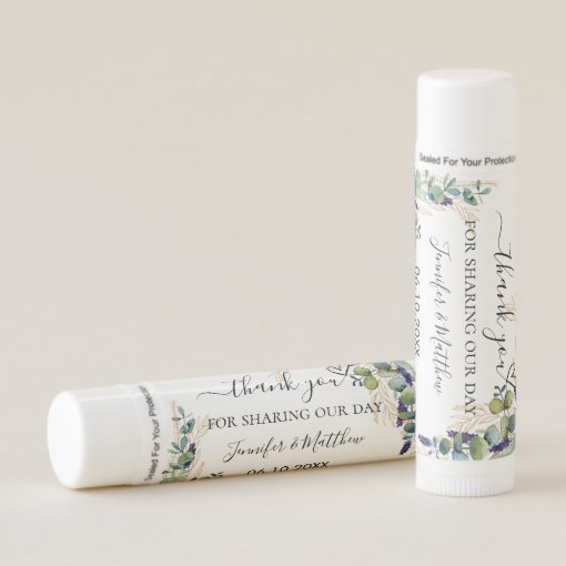 Wedding eucalyptus greenery thank you lip balm | Zazzle