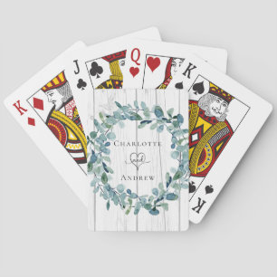 Wedding eucalyptus greenery wreath white wood poker cards