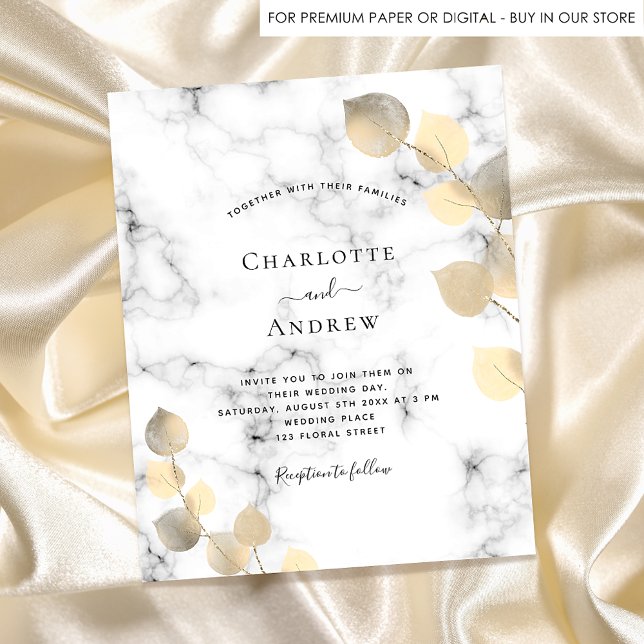 Wedding eucalyptus marble golden budget invitation flyer (Creator Uploaded)