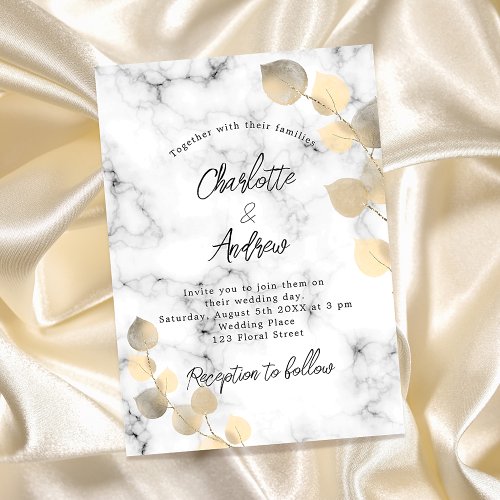 Wedding eucalyptus marble golden luxury invitation