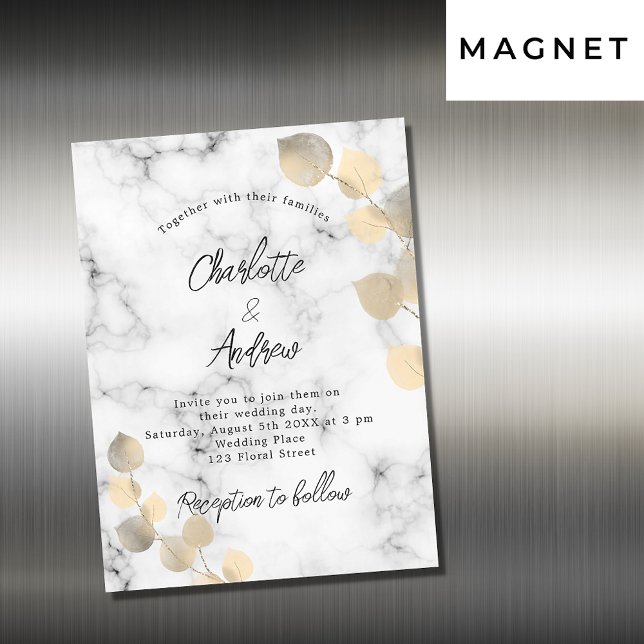 Wedding eucalyptus marble golden luxury magnetic invitation (Creator Uploaded)