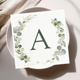 Wedding Eucalyptus Monogram Greenery Napkins