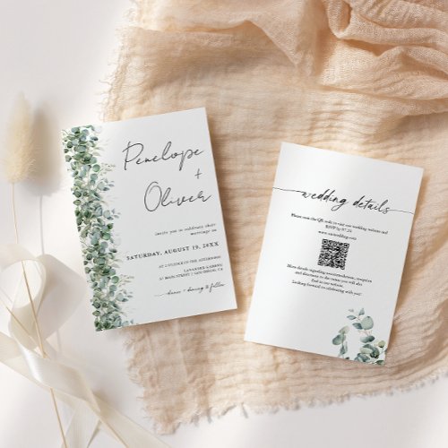 Wedding Eucalyptus QR Code 2 in 1  Invitation