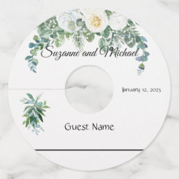 Wedding Eucalyptus White Flower Floral Watercolor Wine Glass Tag