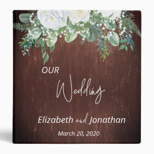 Wedding Eucalyptus White Flower Wood rustic 3 Ring Binder