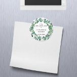 Wedding eucalyptus wreath mr mrs save the date magnet<br><div class="desc">White background,  black text. Decorated with a green eucalyptus wreath. Mr and Mrs with a heart.  Personalize and add your names and the date.</div>