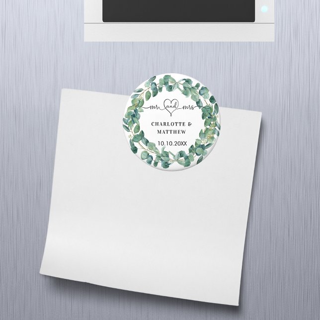 Wedding eucalyptus wreath mr mrs save the date magnet (Creator Uploaded)