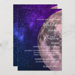 Wedding Evening Sky Moon Stars Purple Wedding Invitation