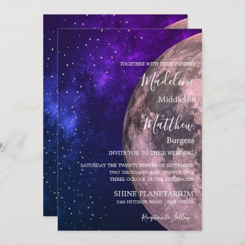 Wedding Evening Sky Moon Stars Purple Wedding Invitation