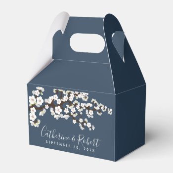 Wedding Event Cherry Blossom Navy Blue Favor Box by TheWeddingShoppe at Zazzle