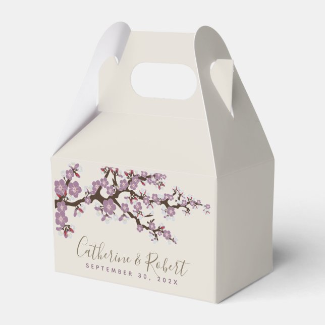 Wedding Event Cherry Blossom Purple Favor Box (Front Side)