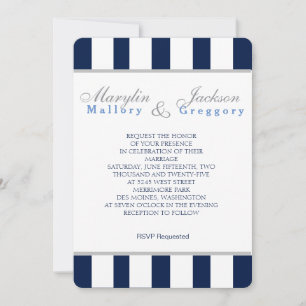 Wedding Event Classic Navy Blue & White Stripe Invitation
