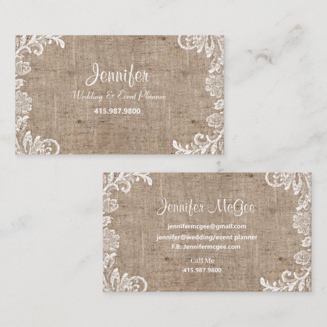 Wedding & Event Planner/Burlap & Lace Business Card (Front/Back)