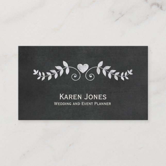Wedding Event Planner Chalkboard Floral Business Card (Front)
