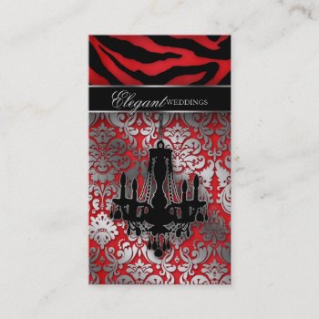 Wedding Event Planner Chandelier Red Silver V Business Card by WeddingShop88 at Zazzle